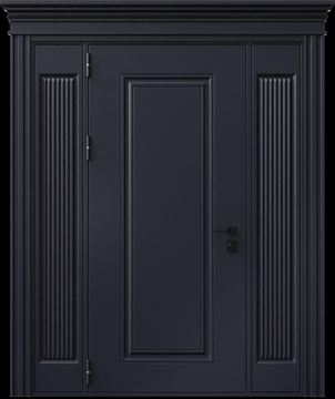 Входная термодверь с металлофиленкой, вставками по бокам, карнизом и порошковым напылением RAL 7016 (тип №2)