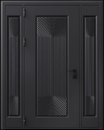 Входная термодверь с металлофиленкой, вставками по бокам и порошковым покрытием RAL 9004 (тип №11)